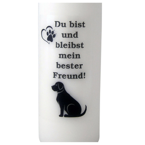 Hund Trauer-Kerze Du bist und bleibst mein bester Freund 23 / 8 cm wei-schwarz Tiertrauer