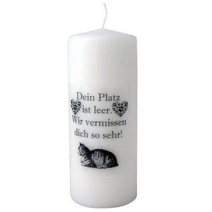 Katzen -Trauerkerze Dein Platz ist leer 15 / 6 cm wei - schwarz Tiertrauer