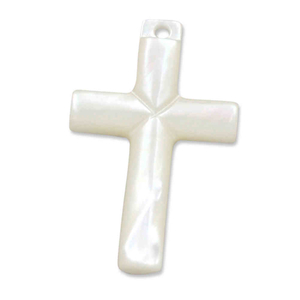 Rosenkranz Kreuz echt Perlmutt wei 3 x 2 cm
